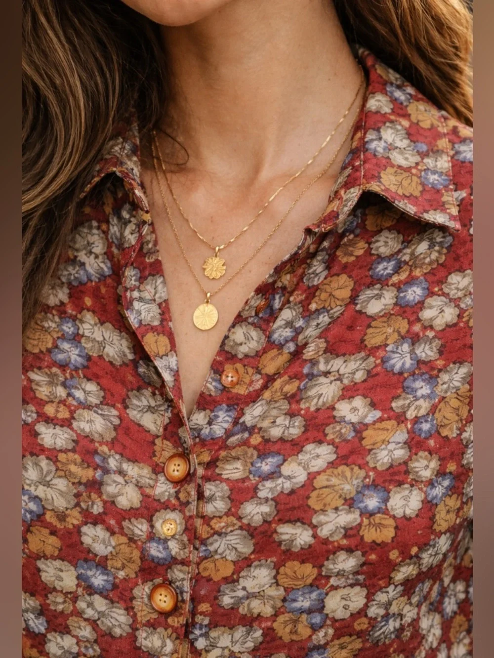 VIVA FLEUR Vintage Red Floral Button-Up Blouse Sz 7 Retro Cottagecore BohoTop - Picture 3 of 16